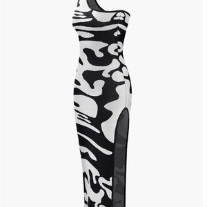 Colorblock One Shoulder Slit Knit Dress
BLACK / M